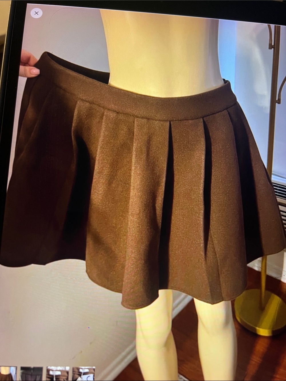 Commense Chocolate Brown Pleated Skater Skirt